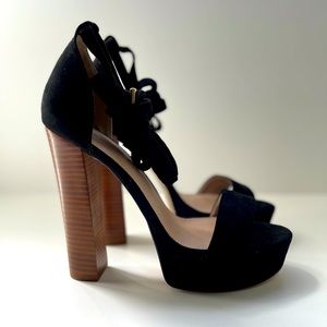 New Asos Platform Heels 10 Black Wood Suede Shoe